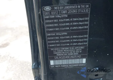 2012 Land Rover Lr4 from USA, damaged, VIN SALAG2D49CA625142